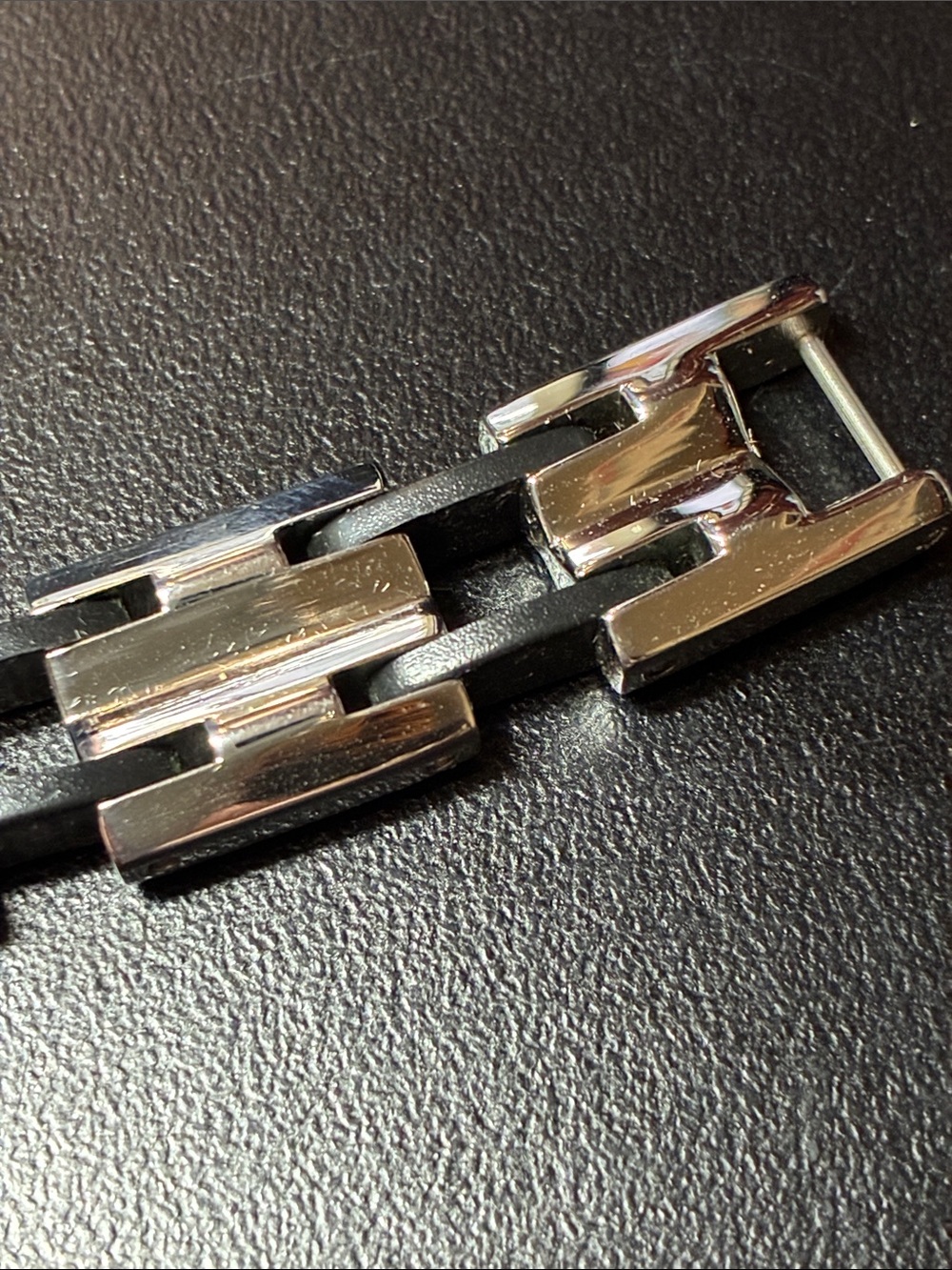 Stainless Steel and black Men's Link vintage Bracelet - Picture 12 of 16